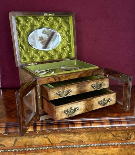Walnut Jewellery Box Circa 1890. Sewing / Workbox,