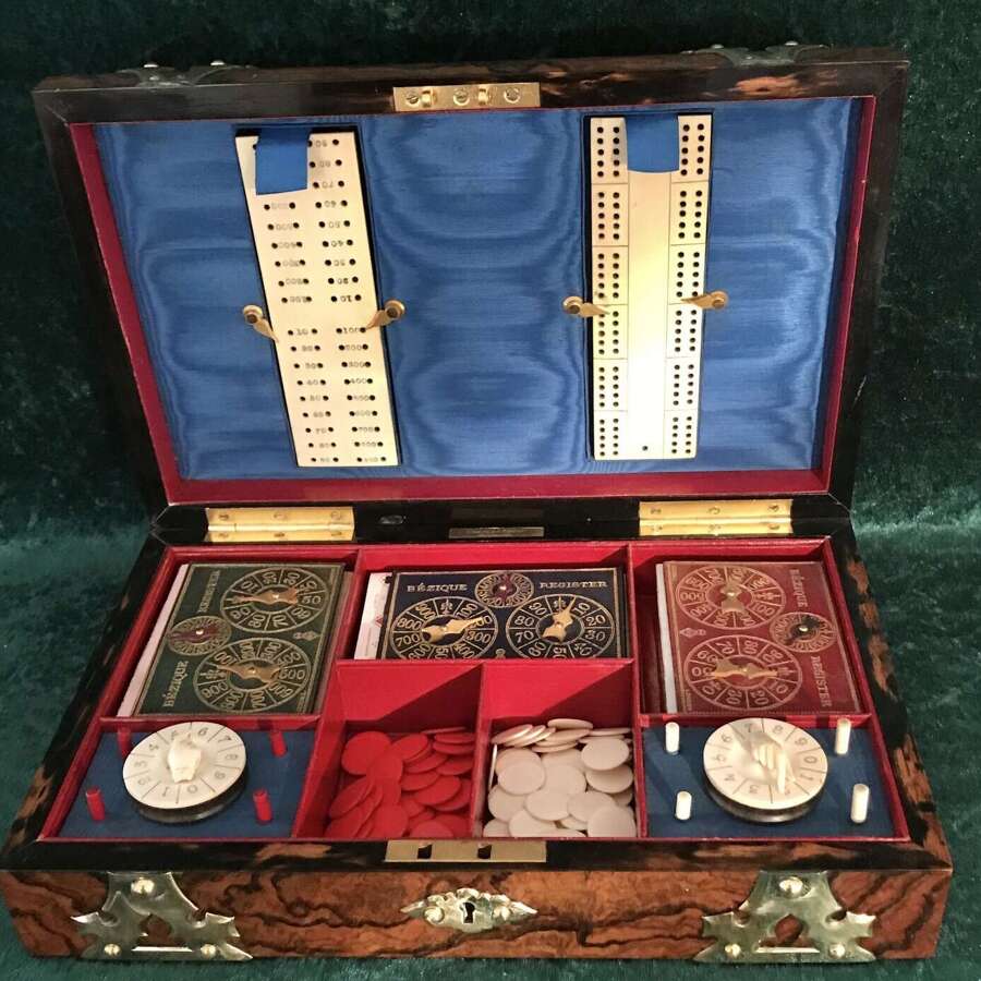 Superb Quality Walnut Games Box, Walnut Box, Circa 1875