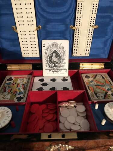 Superb Quality Walnut Games Box, Walnut Box, Circa 1875