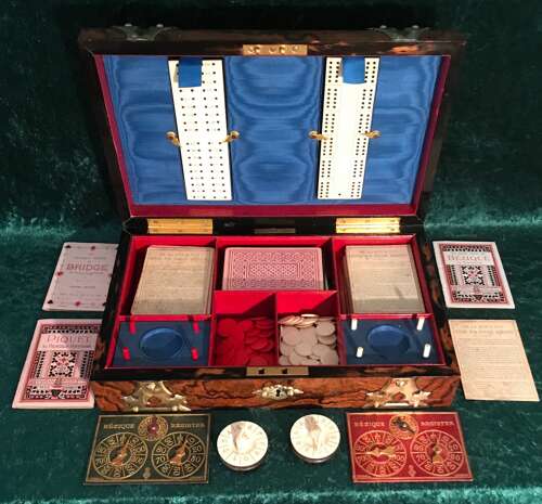 Superb Quality Walnut Games Box, Walnut Box, Circa 1875