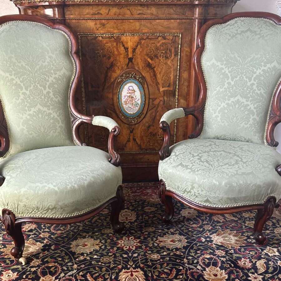 Pair Of Salon, Armchairs, Circa, 1875. Victorian Library Chairs