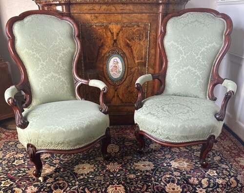 Pair Of Salon, Armchairs, Circa, 1875. Victorian Library Chairs