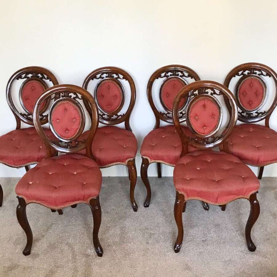 A Set Of Six Victorian Walnut Chairs, Button Back, Circa 1875