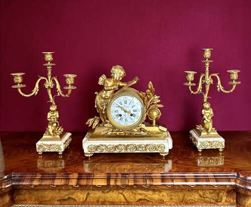 French Eight Day Striking Clock Set Circa 1875.