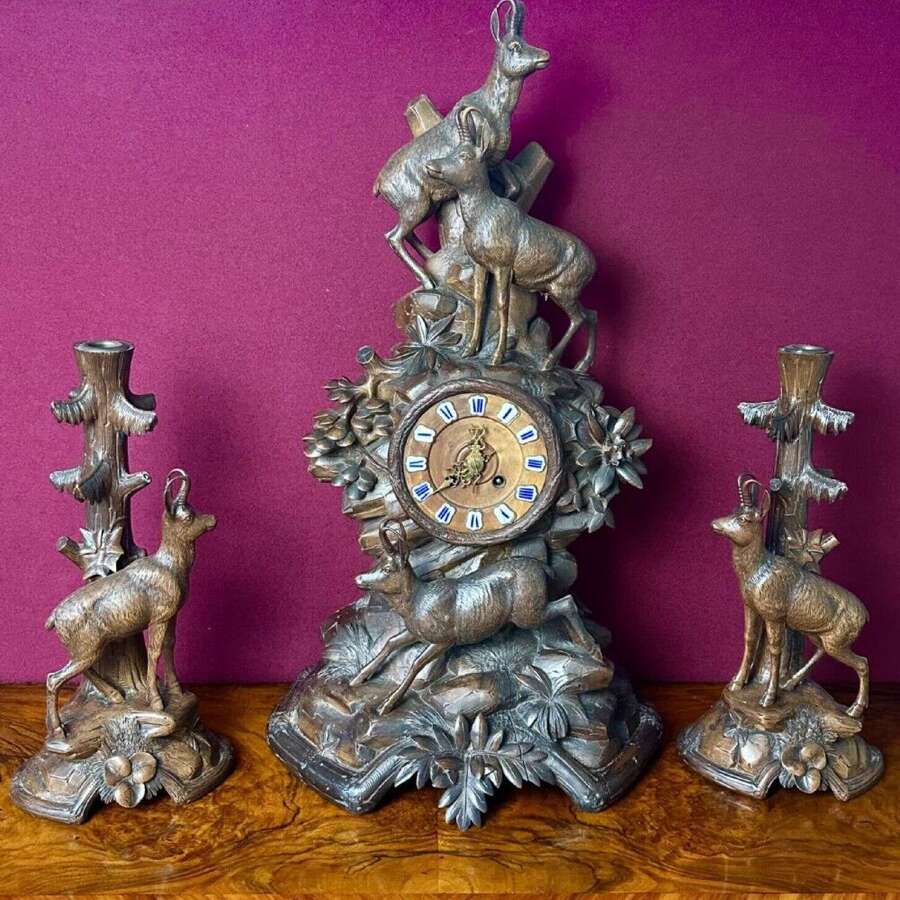 Black Forest Carved Clock Circa 1900