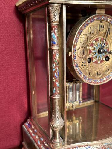 French Onyx And Champleve Clock Set Circa 1880