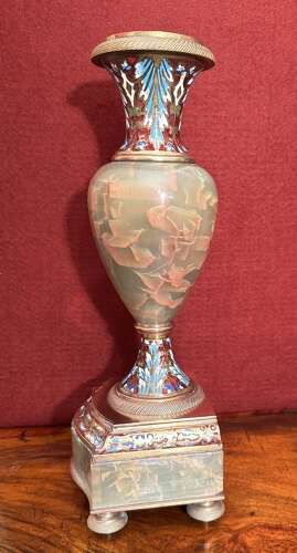 French Onyx And Champleve Clock Set Circa 1880