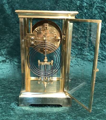 Victorian Library, Mantel, Four Glass Clock, Antique Clock, With Mercurial Pendulums Circa 1900