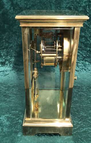 Victorian Library, Mantel, Four Glass Clock, Antique Clock, With Mercurial Pendulums Circa 1900