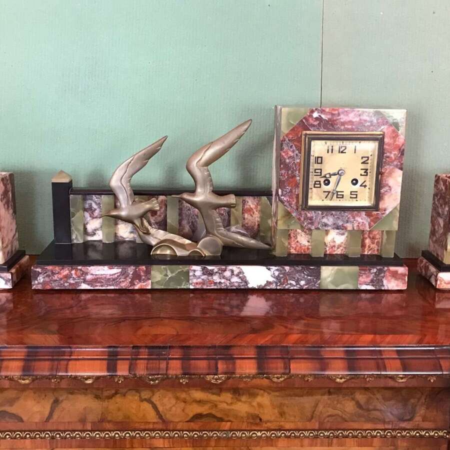 Good Original Condition Art Deco Clock Set