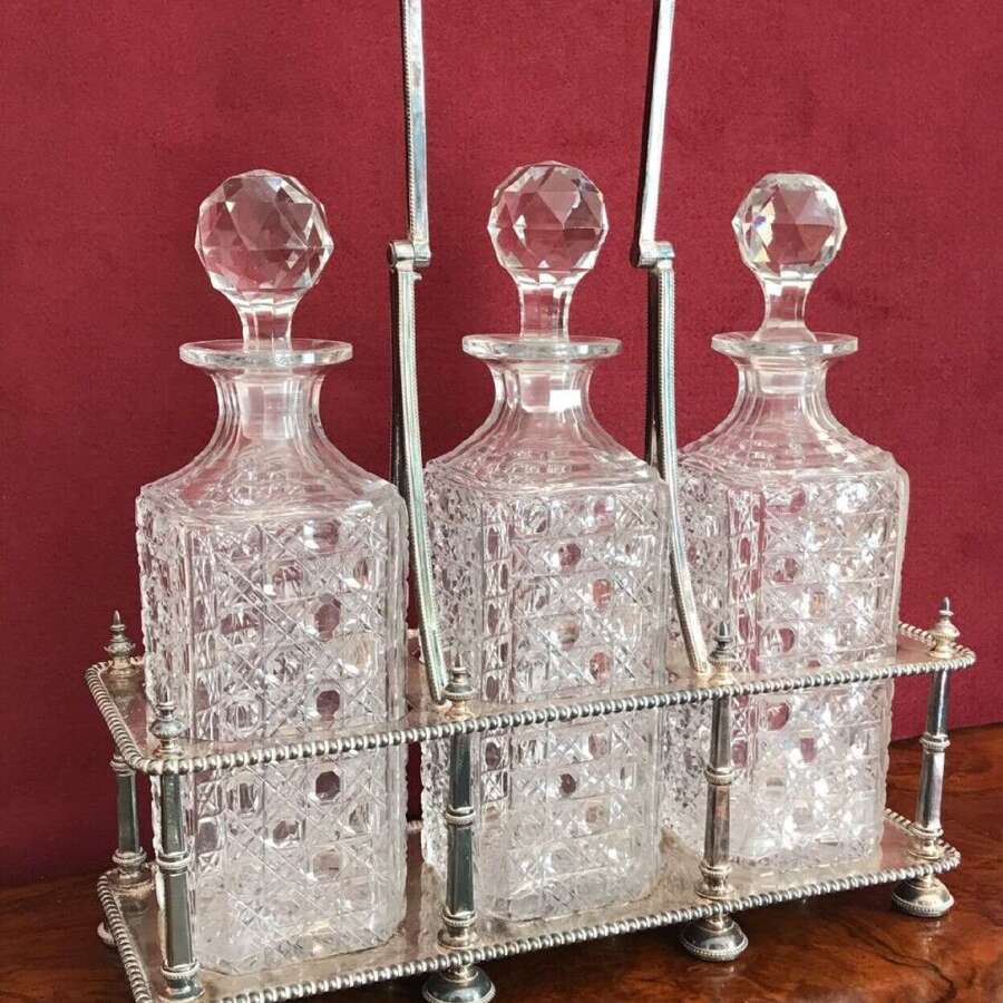 Three Bottle Decanter Frame, Tantalus, Circa 1900