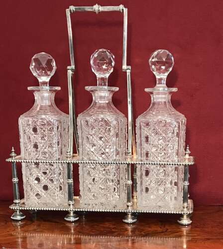 Three Bottle Decanter Frame, Tantalus, Circa 1900