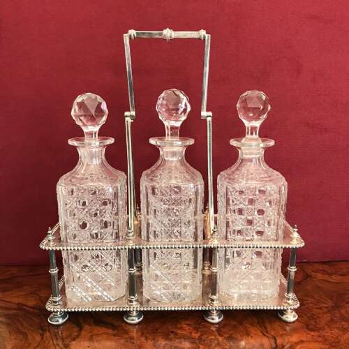 Three Bottle Decanter Frame, Tantalus, Circa 1900