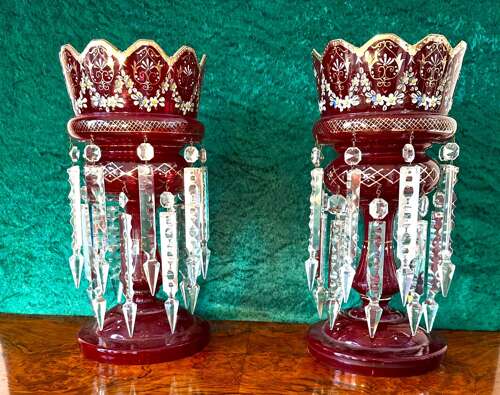 Victorian Lustres Good And Large Pair Circuit 1875