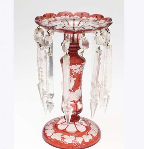 Pair Of Victorian Ruby Glass Lustres Circa, 1875. Bohemian Flash Glass Vase.