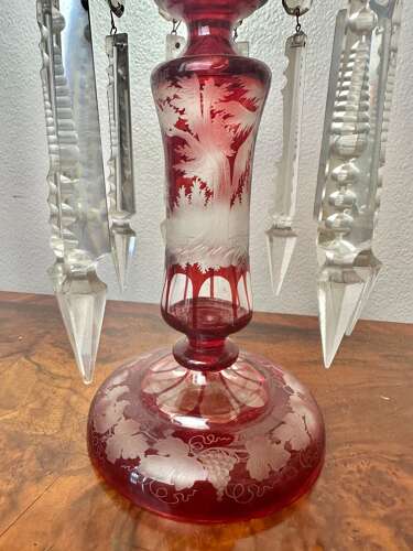 Pair Of Victorian Ruby Glass Lustres Circa, 1875. Bohemian Flash Glass Vase.