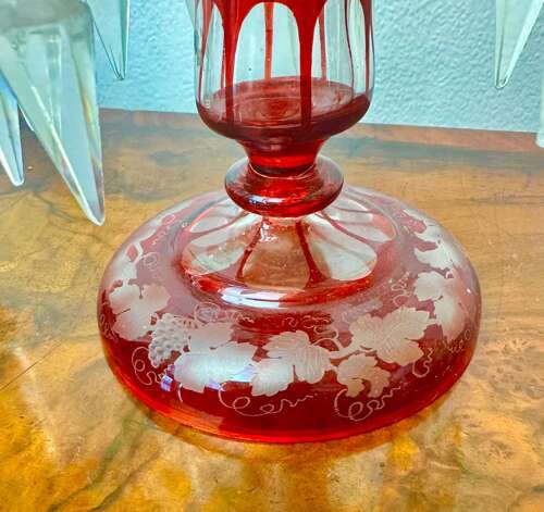 Pair Of Victorian Ruby Glass Lustres Circa, 1875. Bohemian Flash Glass Vase.