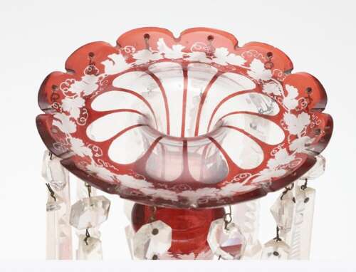 Pair Of Victorian Ruby Glass Lustres Circa, 1875. Bohemian Flash Glass Vase.