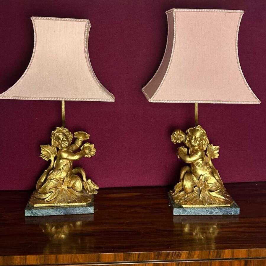 Pair Of Lamps Circa 1880. Ormolu Cheru Lamps