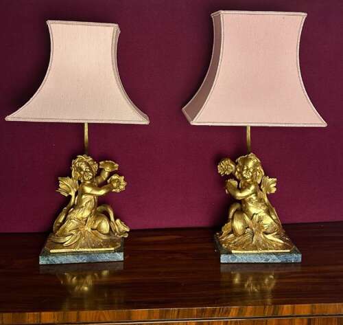 Pair Of Lamps Circa 1880. Ormolu Cheru Lamps