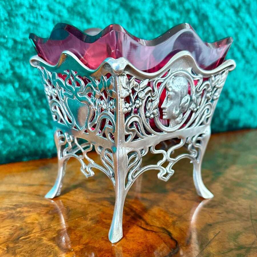 Art Nouveau Wmf Ruby Glass Basket Circa 1900.