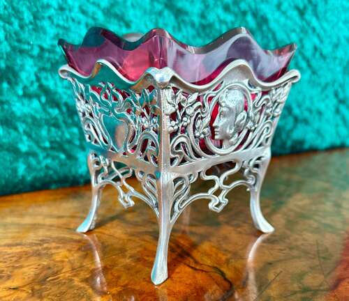 Art Nouveau Wmf Ruby Glass Basket Circa 1900.
