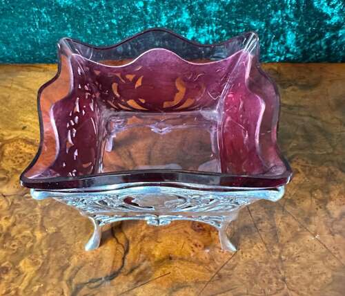 Art Nouveau Wmf Ruby Glass Basket Circa 1900.