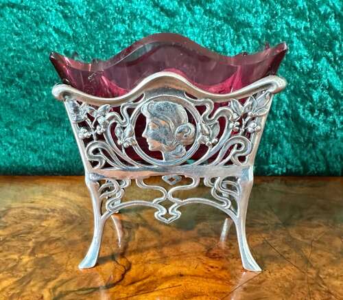 Art Nouveau Wmf Ruby Glass Basket Circa 1900.