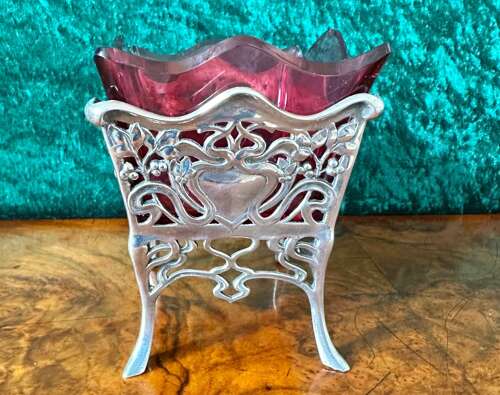 Art Nouveau Wmf Ruby Glass Basket Circa 1900.