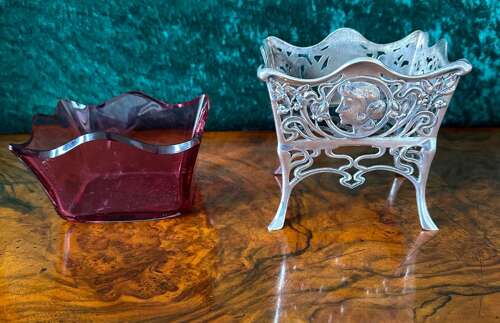 Art Nouveau Wmf Ruby Glass Basket Circa 1900.