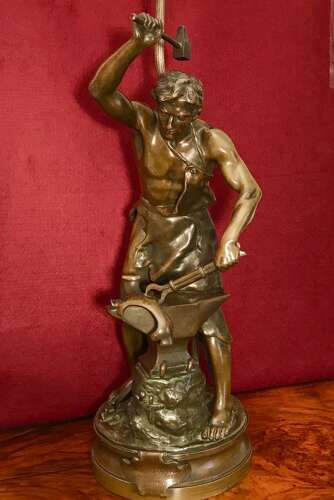 Adrien Gaudez Bronze, Lamp, Circa 1880