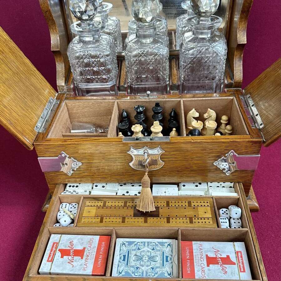 A Good And Large Edwardian Tantalus /games Compendium Circa 1903