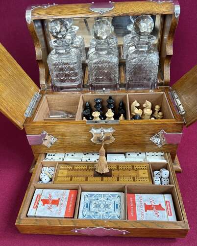 A Good And Large Edwardian Tantalus /games Compendium Circa 1903