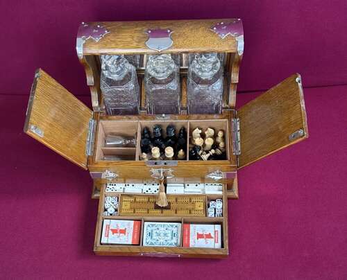 A Good And Large Edwardian Tantalus /games Compendium Circa 1903