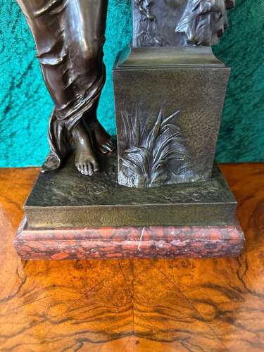 19th Century Bronze Sculpture Of Agirl, With A Peacock. Le Beau Paon.