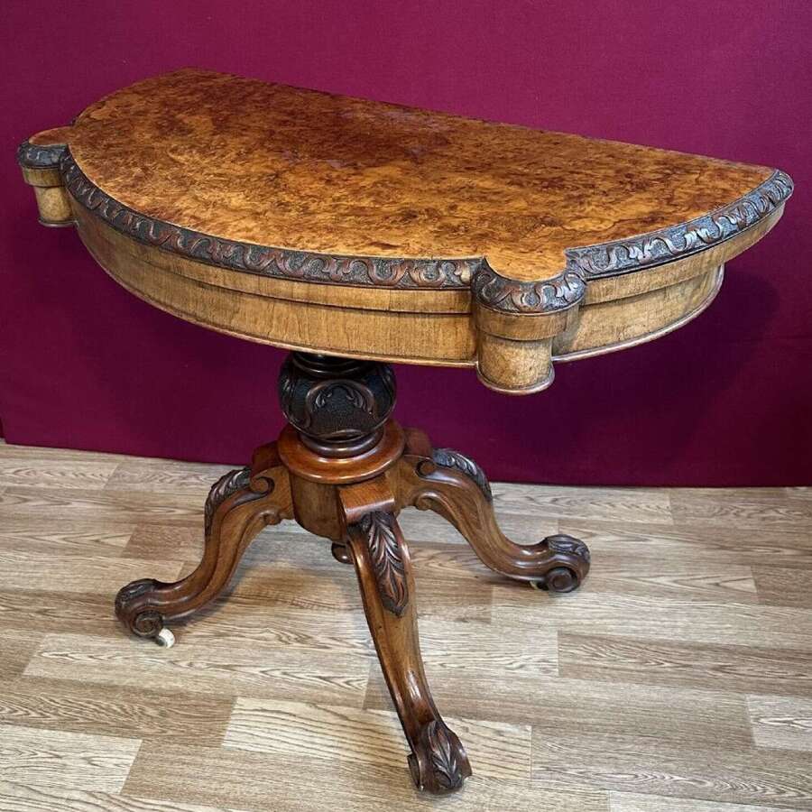 Exceptional Quality Burr Walnut Victorian Card Table Circa 1875. Fold Over Games Table.