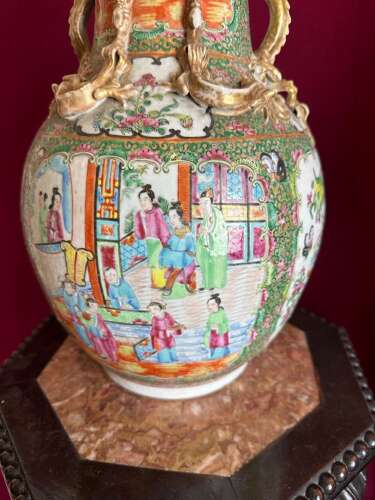 Chinese Canton Vases Circa 1880. Orientalpair Of Vases.