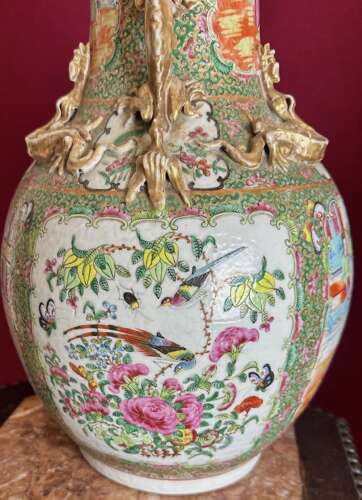Chinese Canton Vases Circa 1880. Orientalpair Of Vases.