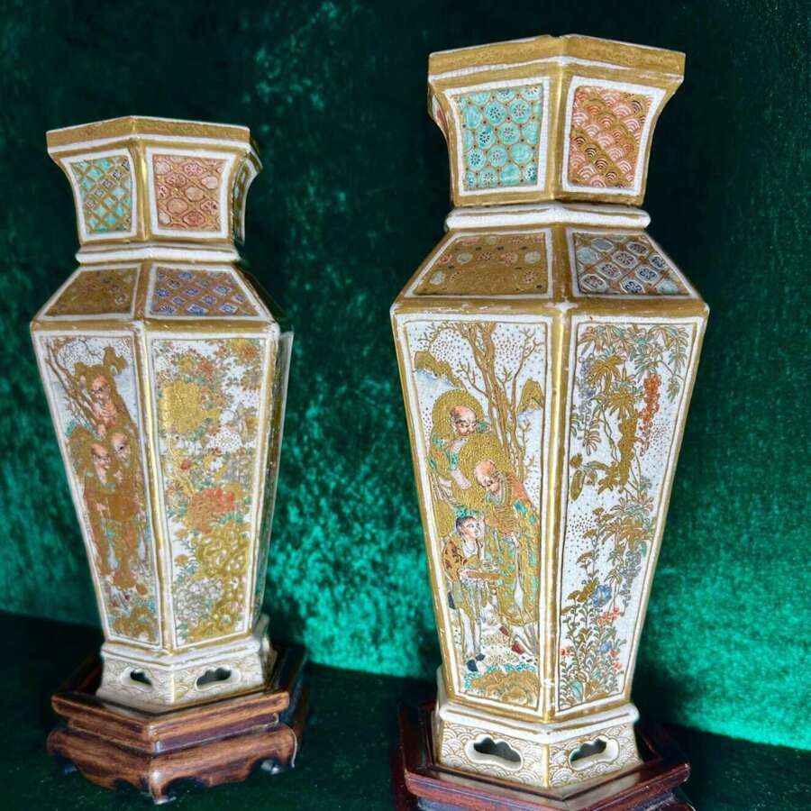 A Pair Of Polygon Japanese Vases Circa 1880. Meiji Period. Vase.