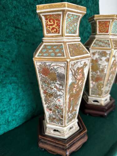 A Pair Of Polygon Japanese Vases Circa 1880. Meiji Period. Vase.