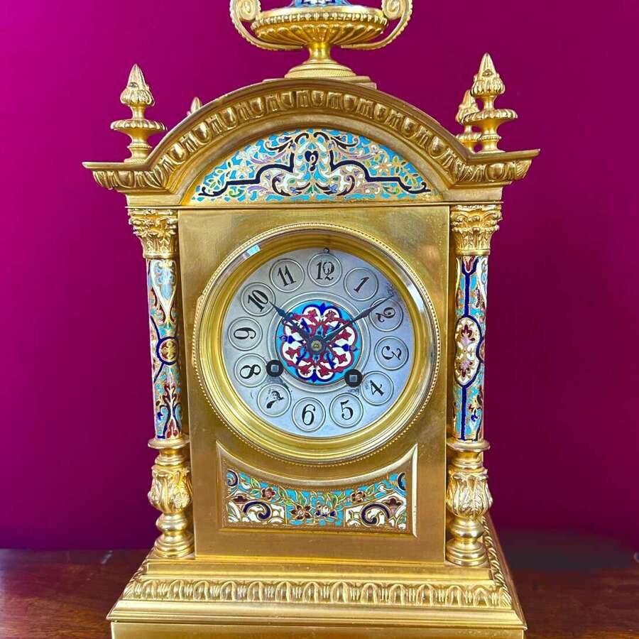 French Champleve mantle clock, circa 1890